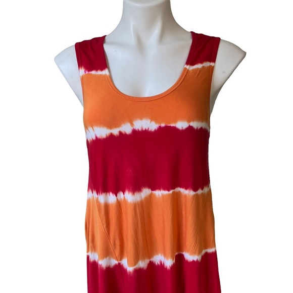 Ellen Tracy Modern Mango/Red Tie Dye Tank Summer Dress - Picture 5 of 11